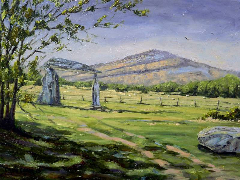 A print of Pentre Ifan a 5 thousand year old stone cromlech dolmen in Wales 