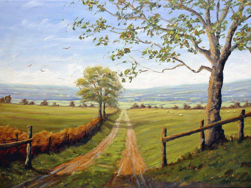 Landscape painting of Wales looking north from Cardigan